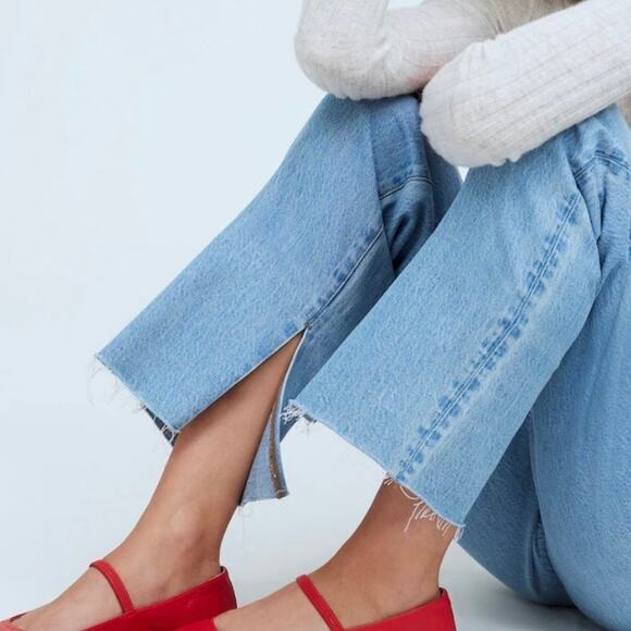 Madewell Jean Womens 24 Tall Blue Baggy Straight Leg Raw Slit Side Leg Hem - Picture 11 of 16